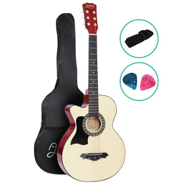 ALPHA 38 Inch Wooden Acoustic Guitar Left handed - Natural Wood freeshipping - Awezingly