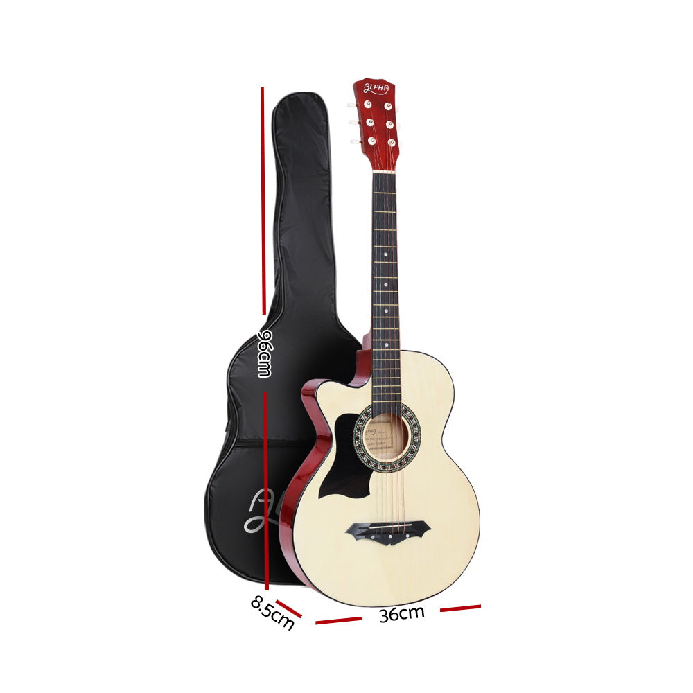 ALPHA 38 Inch Wooden Acoustic Guitar Left handed - Natural Wood freeshipping - Awezingly