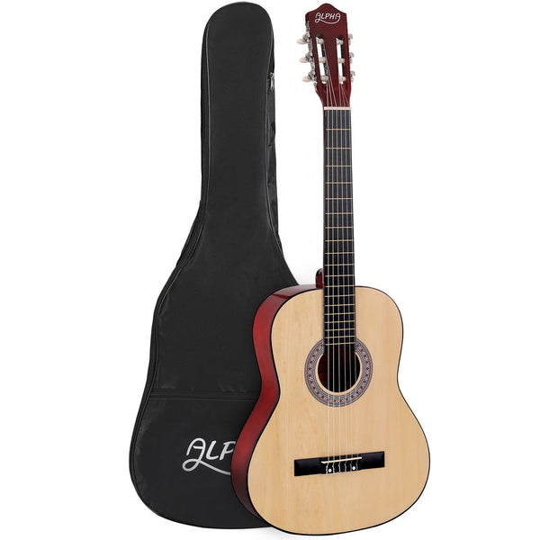 Alpha 39 Inch Classical Guitar Wooden Body Nylon String Beginner Gift Natural Alpha