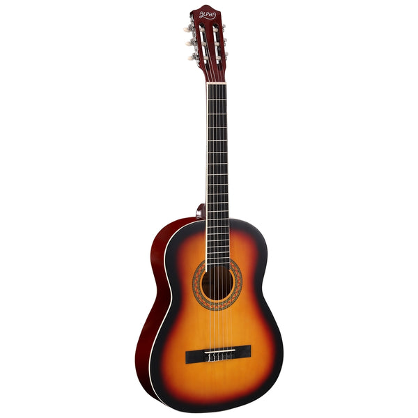 Alpha 39 Inch Classical Guitar Wooden Body Nylon String Beginner Gift Sunburst Alpha