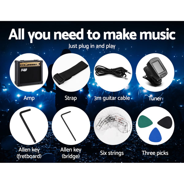 Alpha Electric Guitar And AMP Music String Instrument Rock Black Carry Bag Steel String freeshipping - Awezingly
