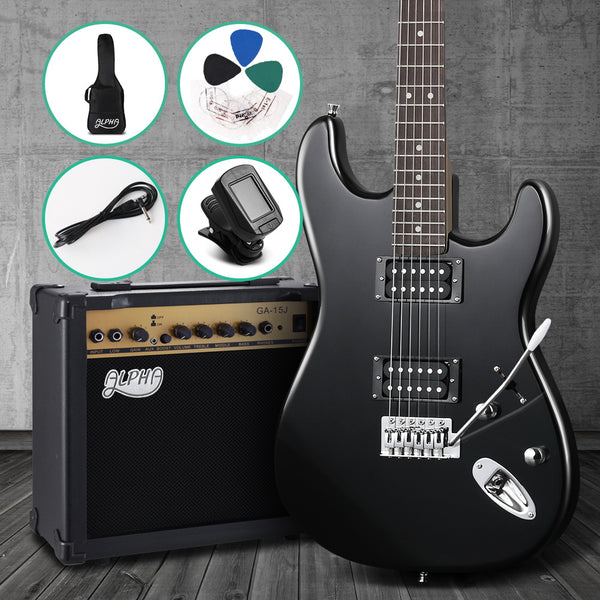 Alpha Electric Guitar And AMP Music String Instrument Rock Black Carry Bag Steel String freeshipping - Awezingly