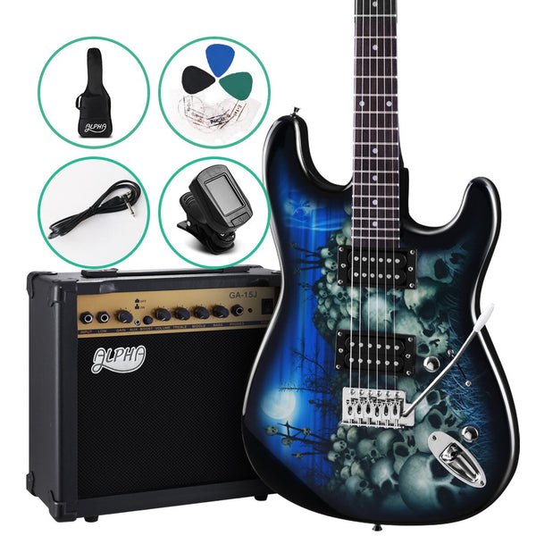 Alpha Electric Guitar And AMP Music String Instrument Rock Blue Carry Bag Steel String freeshipping - Awezingly