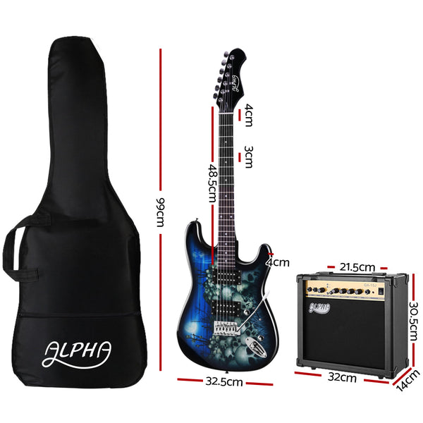 Alpha Electric Guitar And AMP Music String Instrument Rock Blue Carry Bag Steel String freeshipping - Awezingly