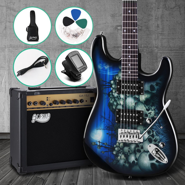 Alpha Electric Guitar And AMP Music String Instrument Rock Blue Carry Bag Steel String freeshipping - Awezingly