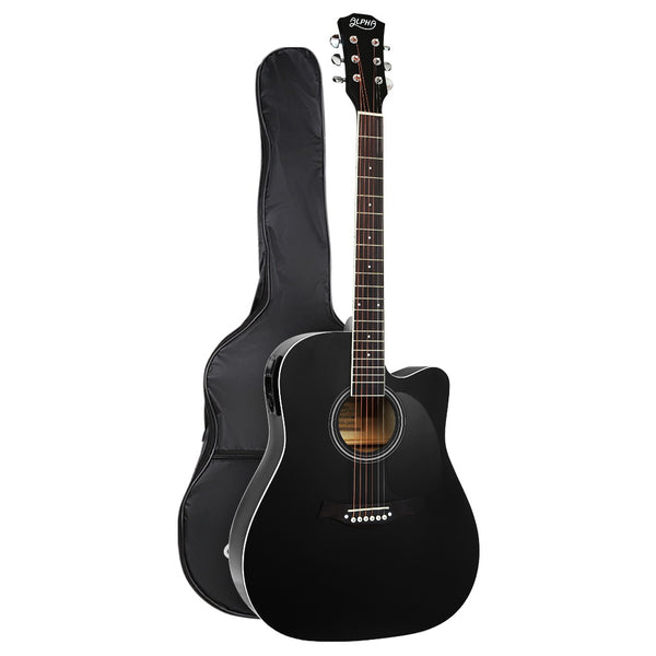 Alpha 41 Inch Electric Acoustic Guitar Full Size EQ Bass Black