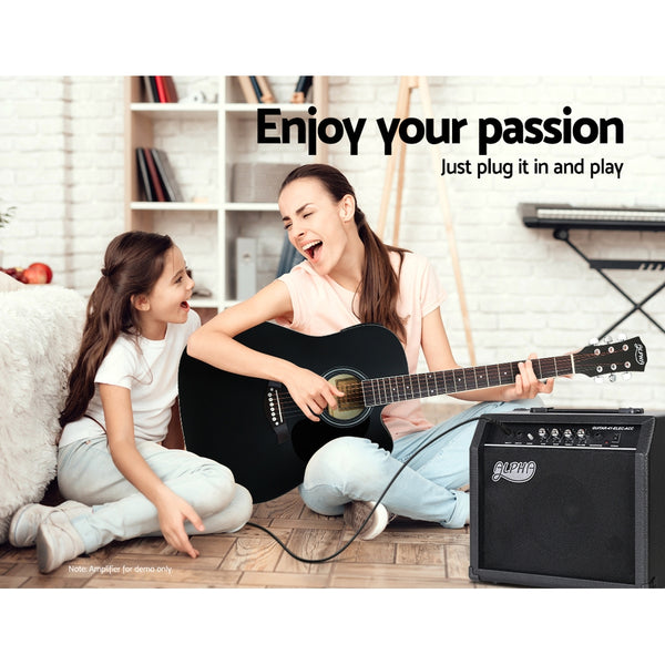 Alpha 41 Inch Electric Acoustic Guitar Full Size EQ Bass Black