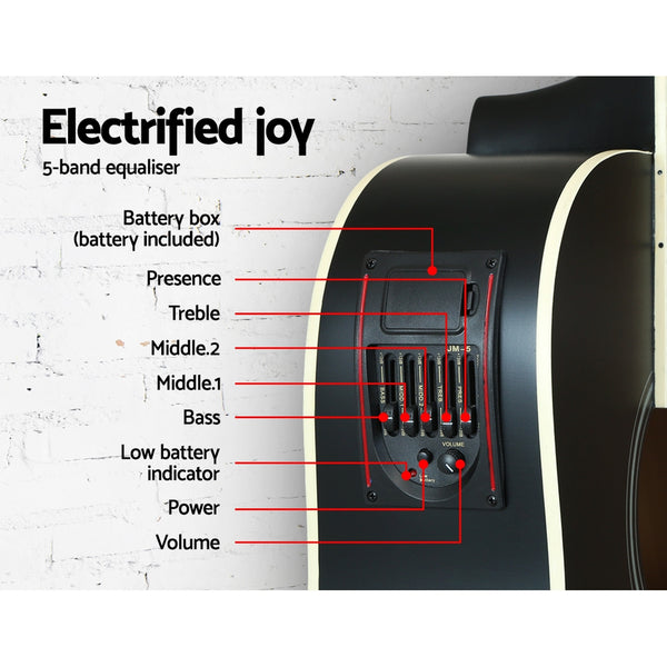 Alpha 41 Inch Electric Acoustic Guitar Wooden Classical Full Size EQ Capo Black