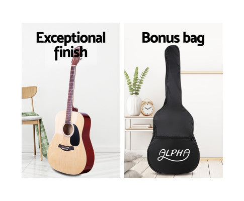 ALPHA 41 Inch Wooden Acoustic Guitar Natural Wood freeshipping - Awezingly