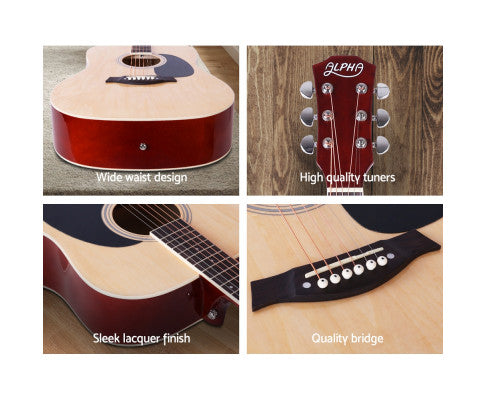 ALPHA 41 Inch Wooden Acoustic Guitar Natural Wood freeshipping - Awezingly