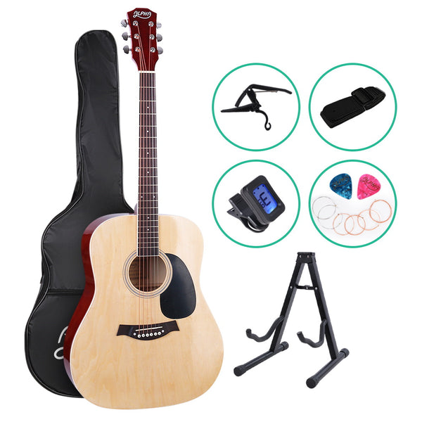 ALPHA 41 Inch Wooden Acoustic Guitar with Accessories set Natural Wood freeshipping - Awezingly