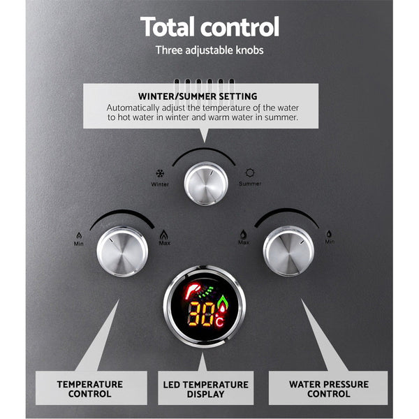 Devanti Portable Gas Water Heater 8LPM Outdoor Camping Shower Grey Devanti