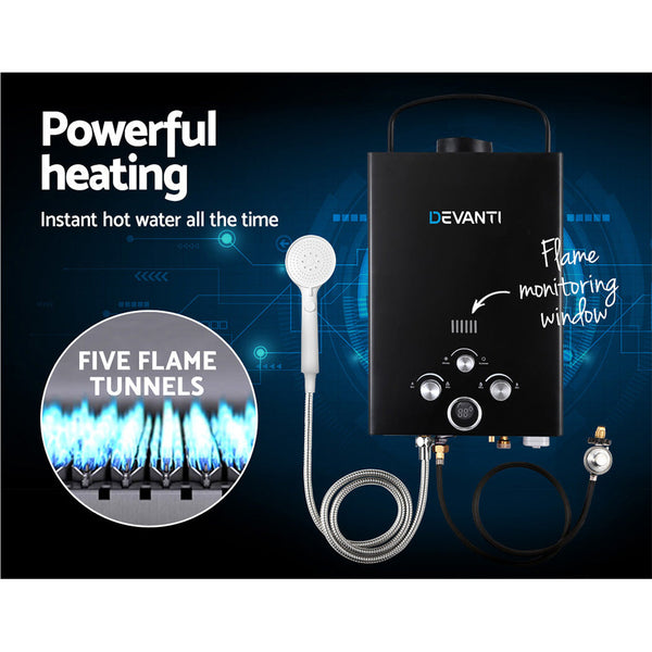 Devanti Outdoor Portable Gas Water Heater 8LPM Camping Shower Black Devanti