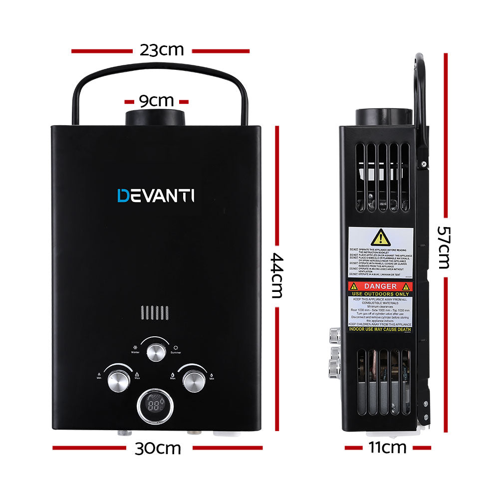 Devanti Outdoor Gas Hot Water Heater Portable Camping Shower 12V Pump Black Devanti