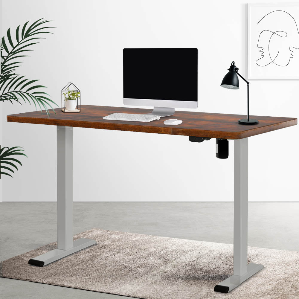 Artiss Electric Standing Desk Motorised Sit Stand Desks Table Grey Brown 140cm Artiss