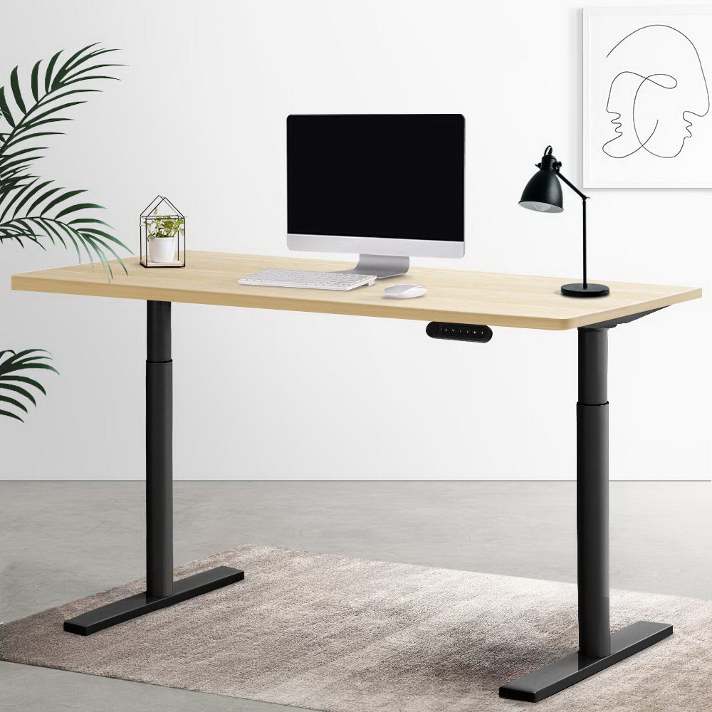 Artiss Electric Standing Desk Height Adjustable Sit Stand Desks Black Oak 140cm Artiss