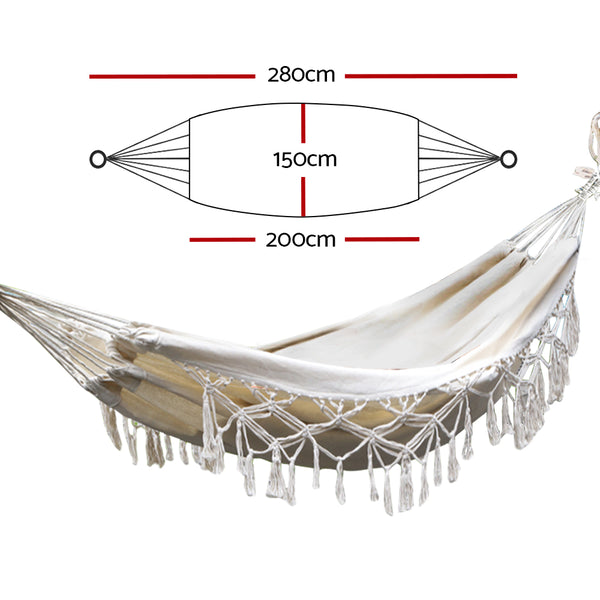 Gardeon Hanging Tassel Hammock Swing Bed Cream freeshipping - Awezingly