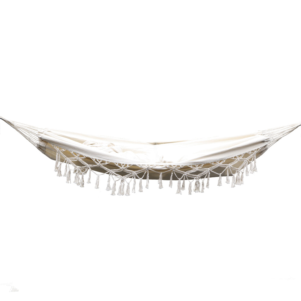 Gardeon Hanging Tassel Hammock Swing Bed Cream freeshipping - Awezingly