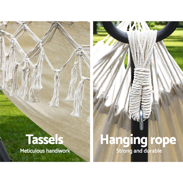 Gardeon Hanging Tassel Hammock Swing Bed Cream freeshipping - Awezingly