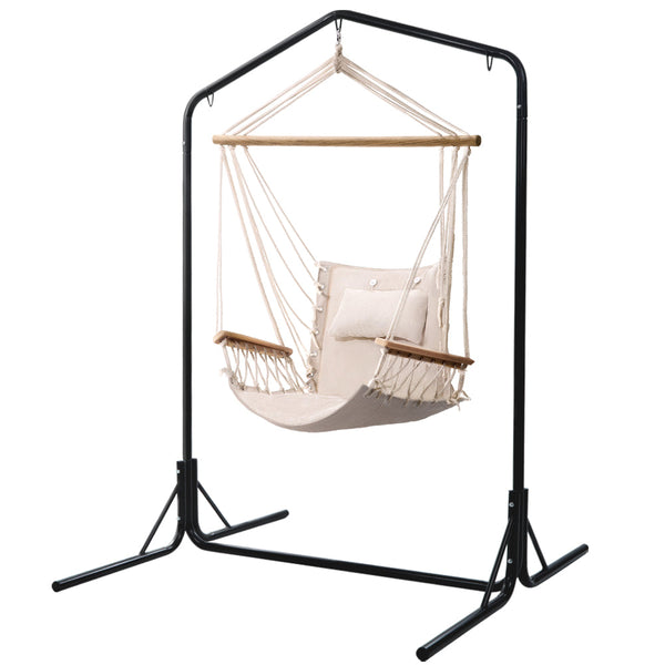 Gardeon Outdoor Hammock Chair with Stand Swing Hanging Hammock Garden Cream Gardeon