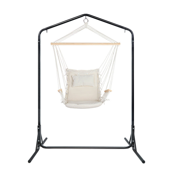 Gardeon Outdoor Hammock Chair with Stand Swing Hanging Hammock Garden Cream Gardeon