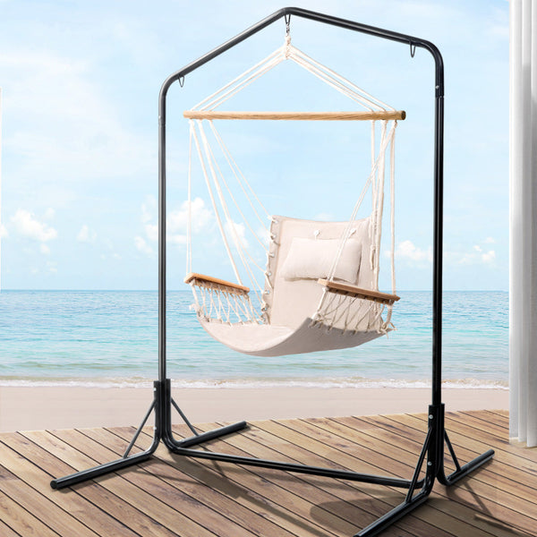 Gardeon Outdoor Hammock Chair with Stand Swing Hanging Hammock Garden Cream Gardeon