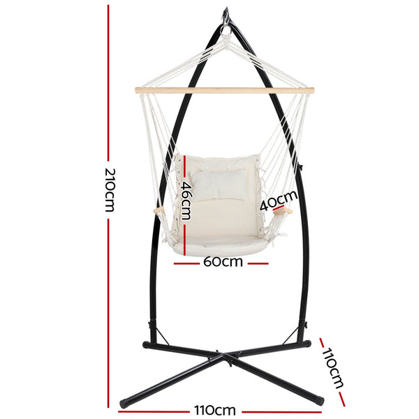 Gardeon Outdoor Hammock Chair with Steel Stand Hanging Hammock Beach Cream Gardeon