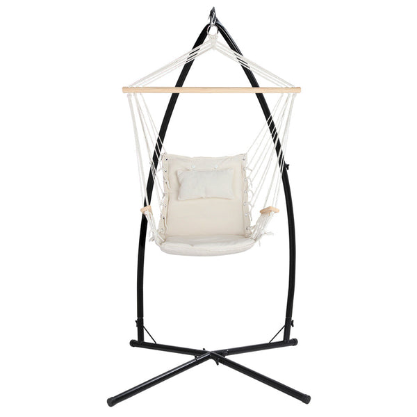 Gardeon Outdoor Hammock Chair with Steel Stand Hanging Hammock Beach Cream Gardeon