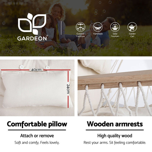 Gardeon Outdoor Hammock Chair with Steel Stand Hanging Hammock Beach Cream Gardeon