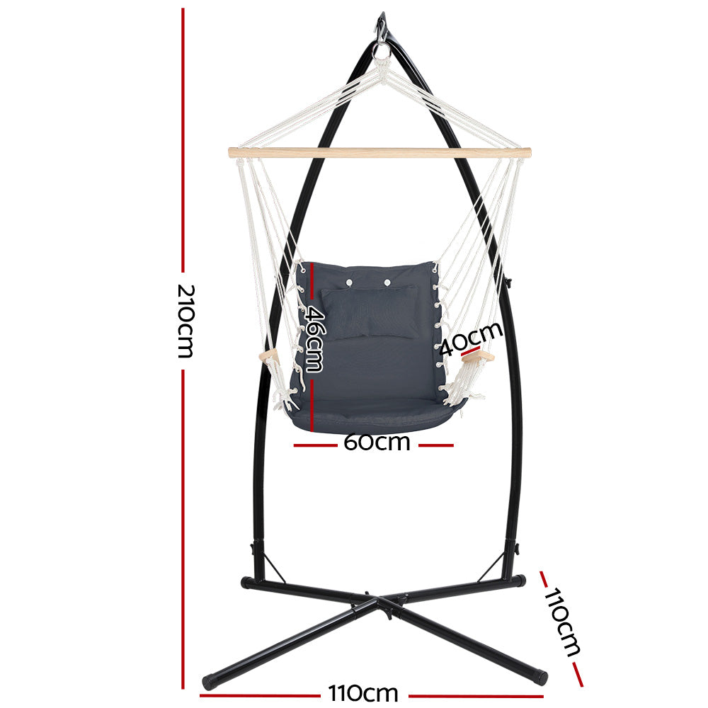 Gardeon Outdoor Hammock Chair with Steel Stand Hanging Hammock Beach Grey Gardeon