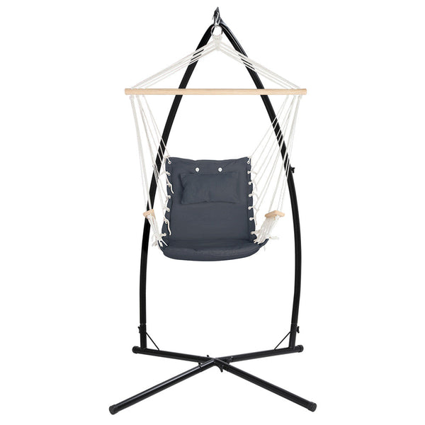 Gardeon Outdoor Hammock Chair with Steel Stand Hanging Hammock Beach Grey Gardeon