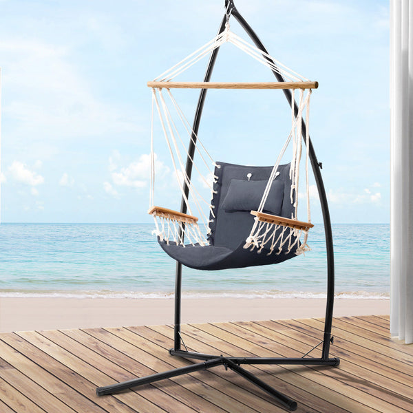 Gardeon Outdoor Hammock Chair with Steel Stand Hanging Hammock Beach Grey Gardeon