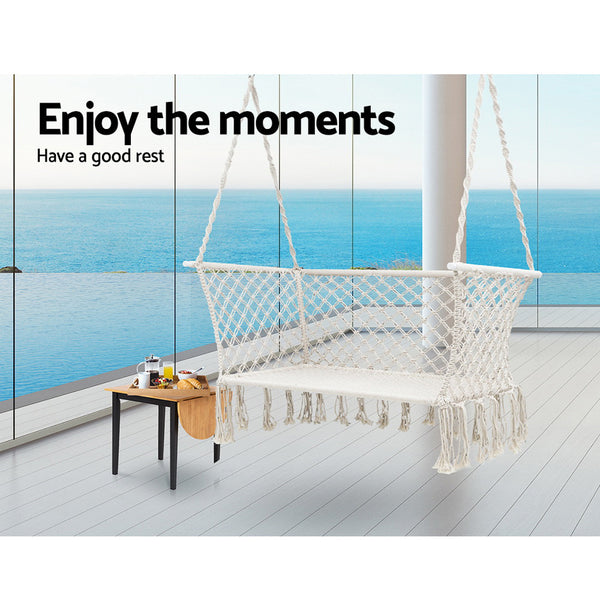 Gardeon Camping Hammock Chair Patio 2 Person Swing Hammocks Double Portable Cream freeshipping - Awezingly