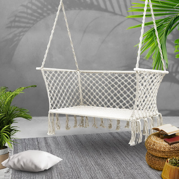 Gardeon Camping Hammock Chair Patio 2 Person Swing Hammocks Double Portable Cream freeshipping - Awezingly