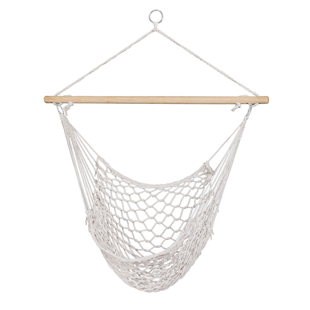 Gardeon Hammock Chair Outdoor Hanging Chair Camping Mesh Indoor Hammocks Cream Gardeon