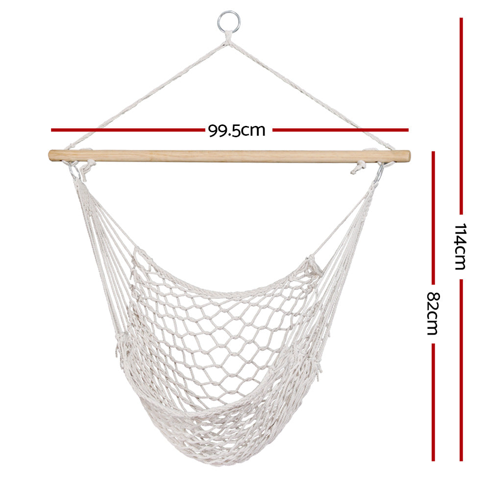 Gardeon Hammock Chair Outdoor Hanging Chair Camping Mesh Indoor Hammocks Cream Gardeon