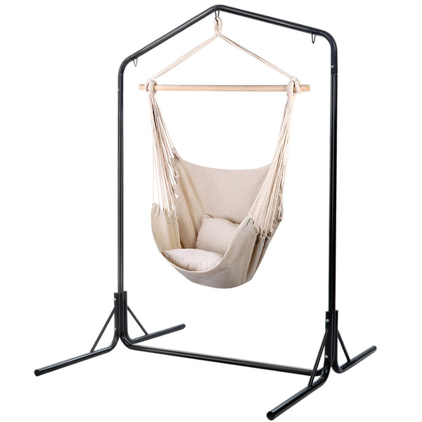 Gardeon Outdoor Hammock Chair with Stand Hanging Hammock with Pillow Cream Gardeon