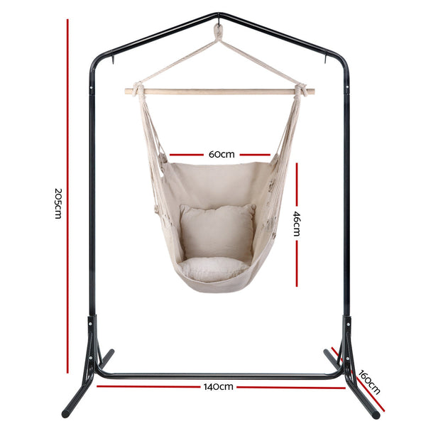 Gardeon Outdoor Hammock Chair with Stand Hanging Hammock with Pillow Cream Gardeon