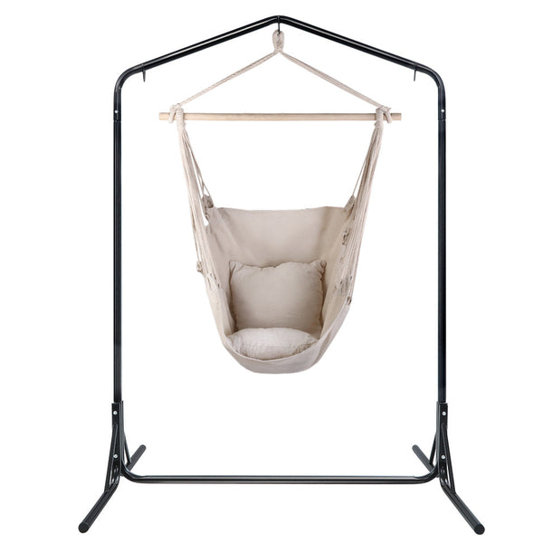 Gardeon Outdoor Hammock Chair with Stand Hanging Hammock with Pillow Cream Gardeon