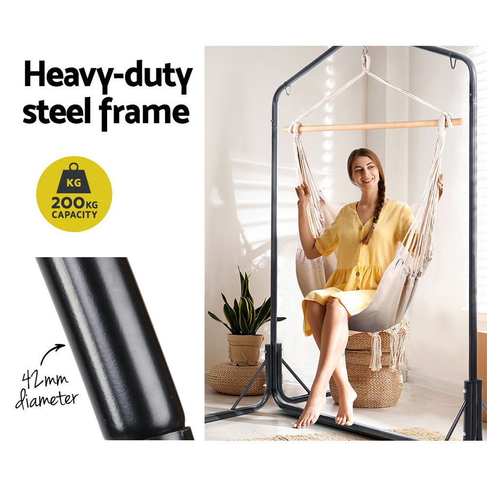 Gardeon Outdoor Hammock Chair with Stand Hanging Hammock with Pillow Cream Gardeon