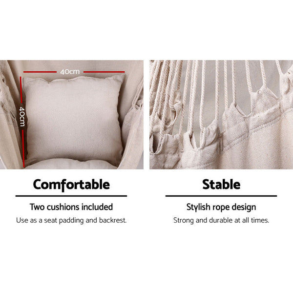 Gardeon Outdoor Hammock Chair with Stand Hanging Hammock with Pillow Cream Gardeon