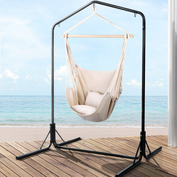 Gardeon Outdoor Hammock Chair with Stand Hanging Hammock with Pillow Cream Gardeon
