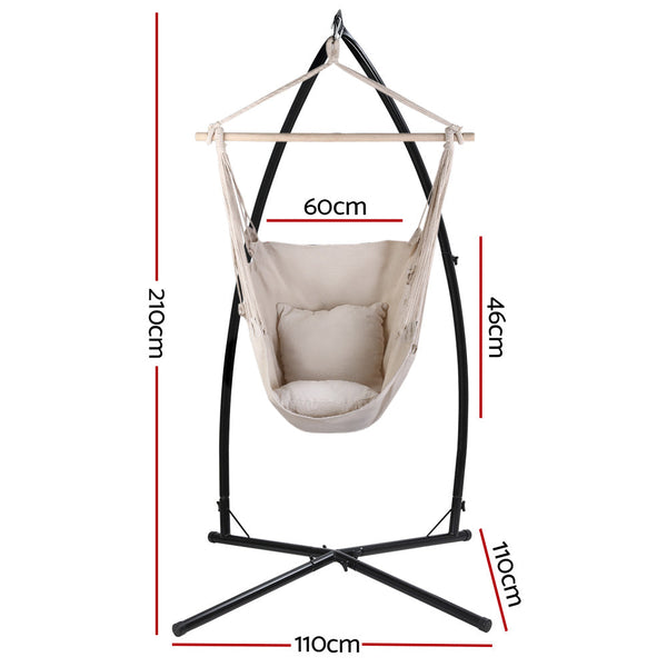 Gardeon Outdoor Hammock Chair with Steel Stand Hanging Hammock with Pillow Cream Gardeon