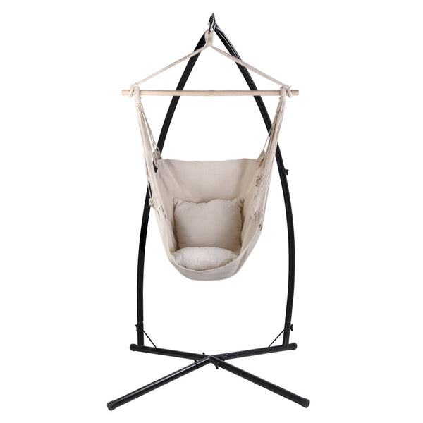 Gardeon Outdoor Hammock Chair with Steel Stand Hanging Hammock with Pillow Cream Gardeon