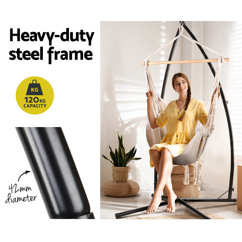 Gardeon Outdoor Hammock Chair with Steel Stand Hanging Hammock with Pillow Cream Gardeon