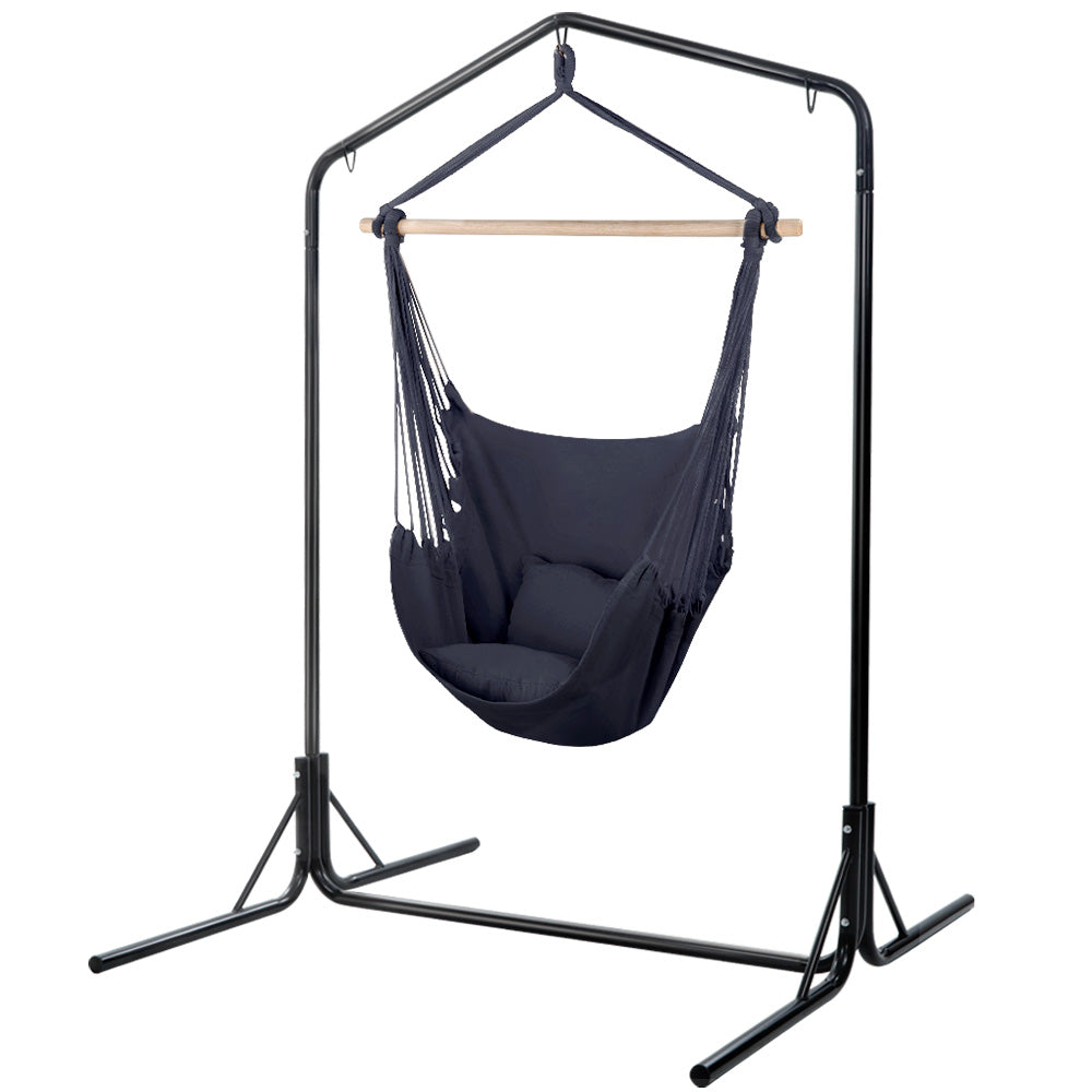 Gardeon Outdoor Hammock Chair with Stand Swing Hanging Hammock with Pillow Grey Gardeon