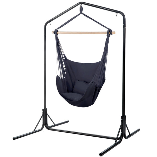 Gardeon Outdoor Hammock Chair with Stand Swing Hanging Hammock with Pillow Grey Gardeon