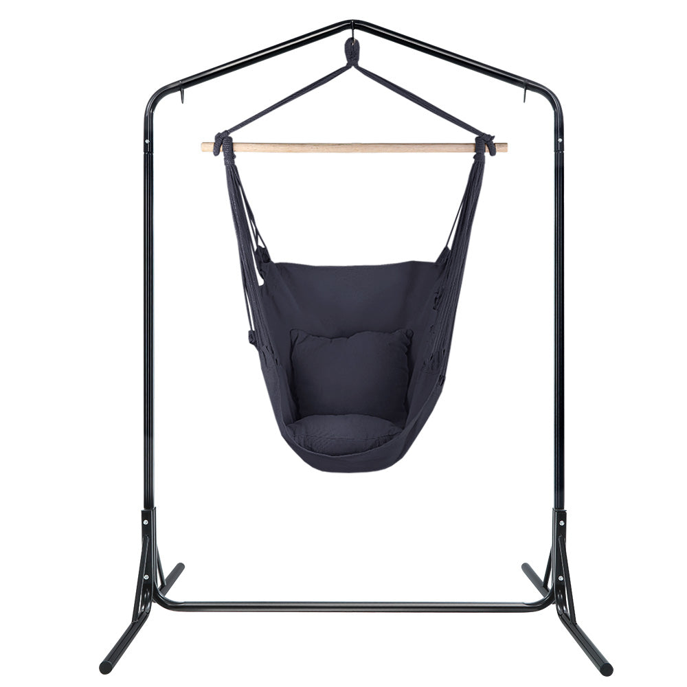 Gardeon Outdoor Hammock Chair with Stand Swing Hanging Hammock with Pillow Grey Gardeon
