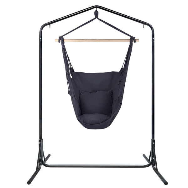 Gardeon Outdoor Hammock Chair with Stand Swing Hanging Hammock with Pillow Grey Gardeon