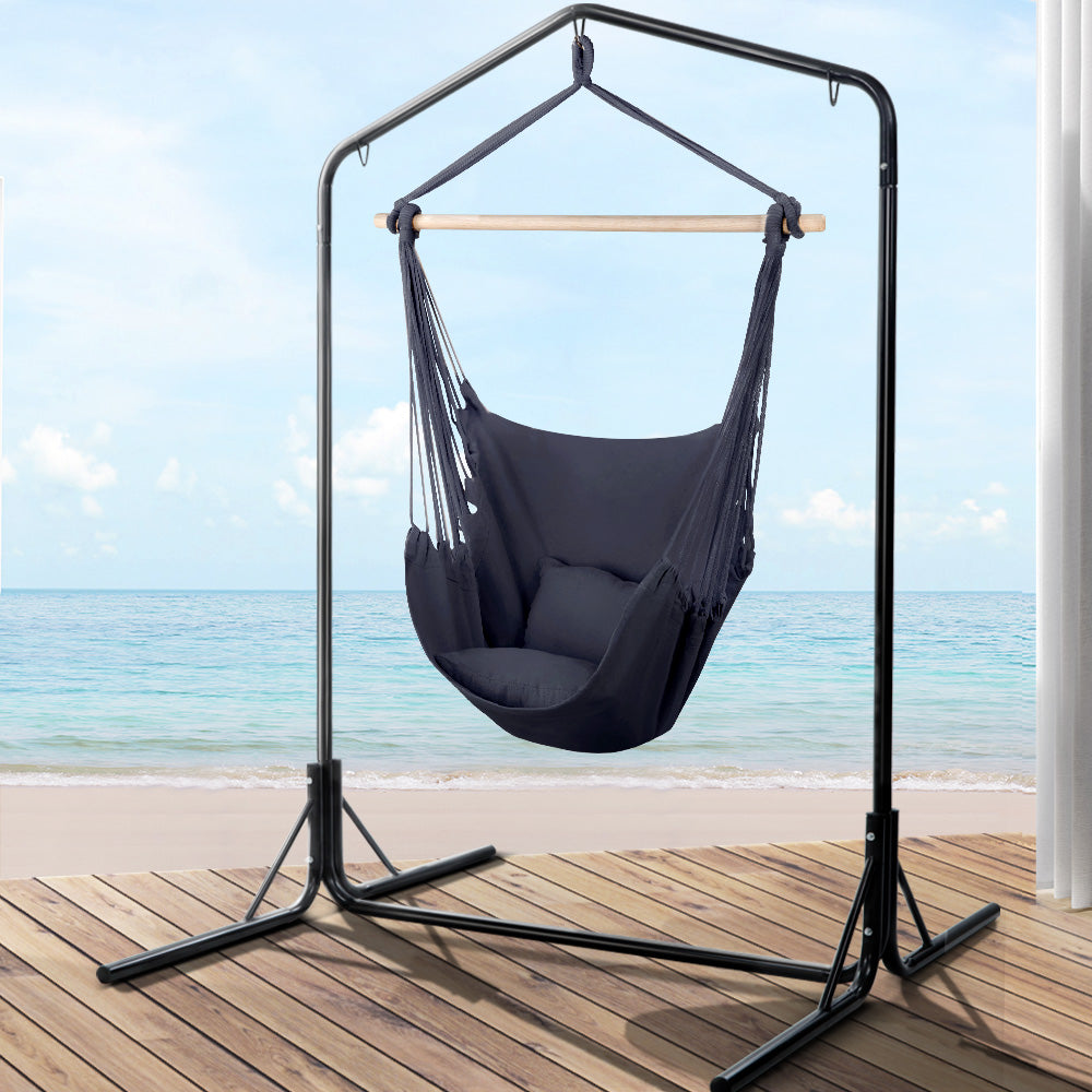 Gardeon Outdoor Hammock Chair with Stand Swing Hanging Hammock with Pillow Grey Gardeon
